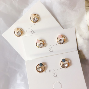 貓眼石圓型水鑽耳釘