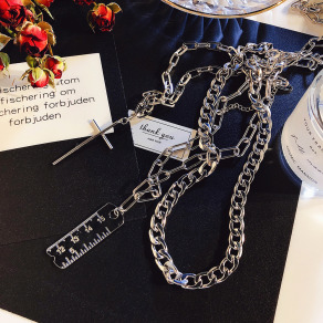 歐美風長款十字架斷尺三件組項鍊