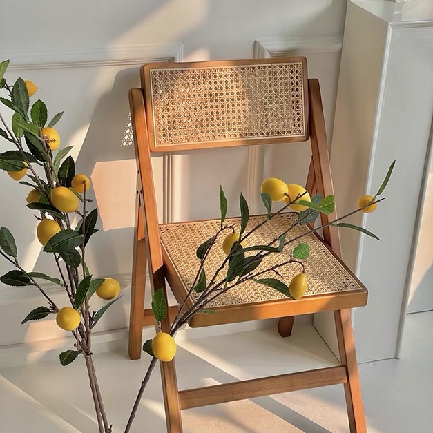 原木復古藤編椅