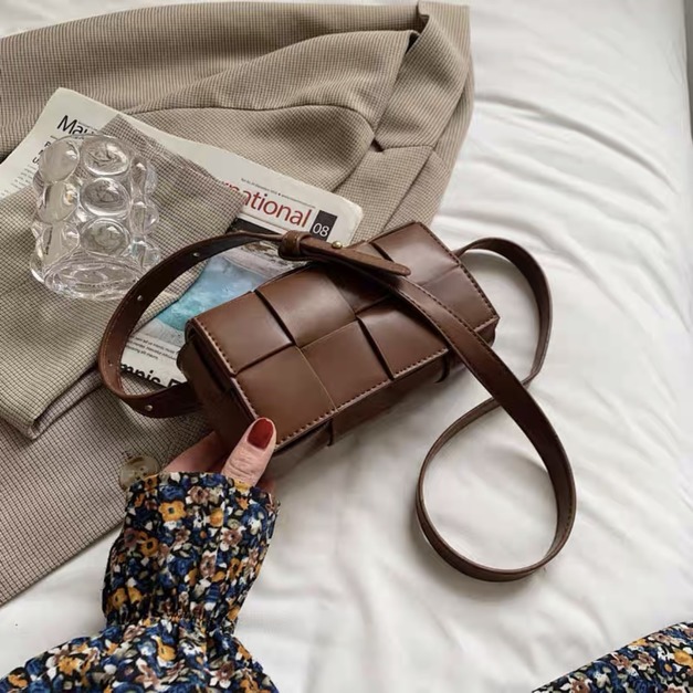 韓國皮質編織腰包