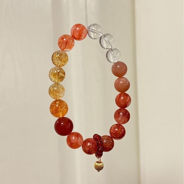 曦光如願｜白水晶・紅膠花・黃塔晶・太陽石・黃膠花・紅瑪瑙手串