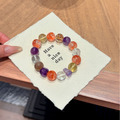 霞光如願｜紅膠花・白水晶・紫水晶・檸檬黃晶・金箔膠花・奶茶月光手串_6