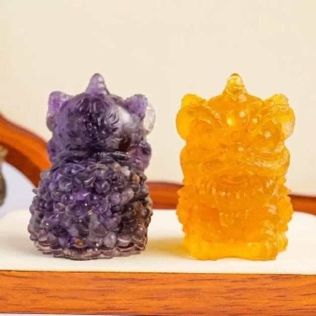 紫氣東來・醒獅招財擺件