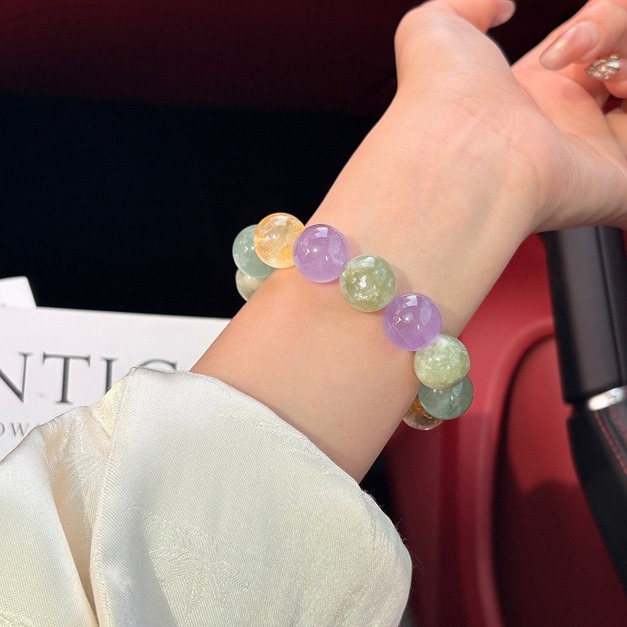 春語繁花｜黃膠花 &times; 綠螢石 &times; 薰衣草紫水晶手串