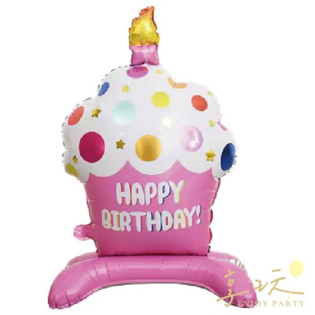 藍/粉色蠟燭生日蛋糕站立氣球