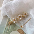優雅甜美森系少女 花朵珍珠拼接一字瀏海夾 兩件組_2