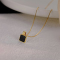 S925純銀黑色方牌項鍊 金/銀兩色可選