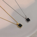 S925純銀黑色方牌項鍊 金/銀兩色可選_1