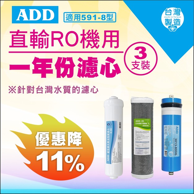 2025雙十一大優惠｜ 591-8型專用1年份濾心 3支裝【現折11%】