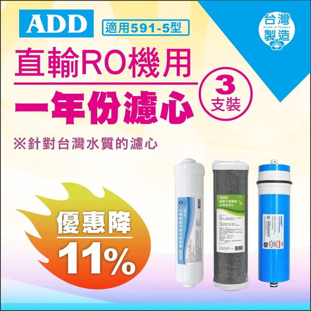 【雙11超狂特賣】｜591-5型專用1年份濾心 3支裝↘↘↘限時11%折扣↘↘↘