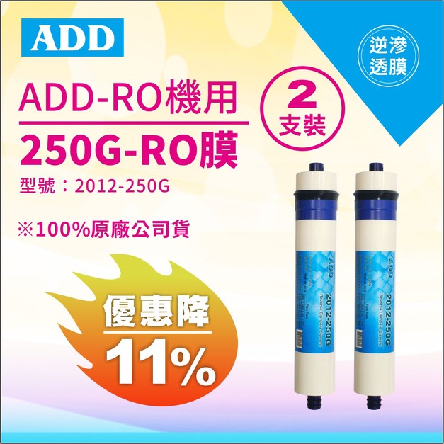 【雙11超狂特賣】ADD-250G RO膜 2012型 可代替 FCS NF膜 250加侖(RO直輸型用)NSF-58認證 (2支裝) ↘↘↘限時11%折扣↘↘↘
