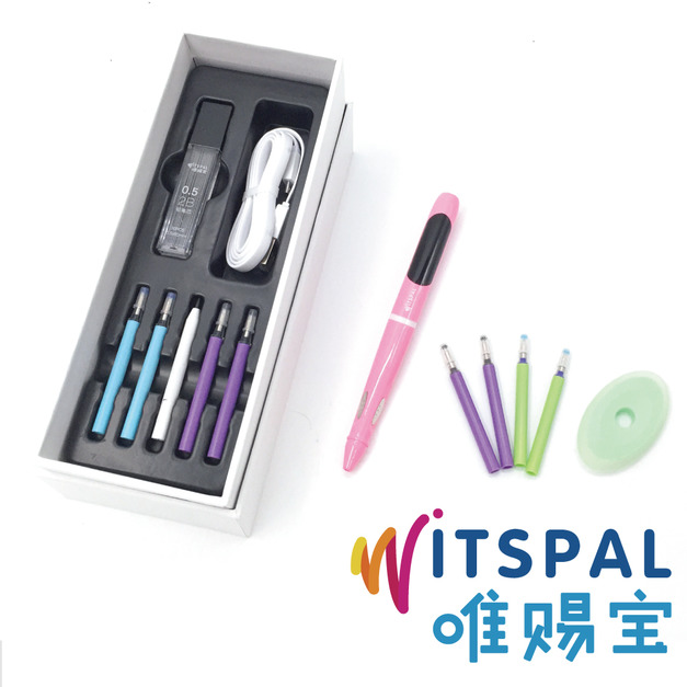 【WITSPAL】唯賜寶智能正姿筆(全方位語音版)-甜蜜粉＋擦擦筆芯組合