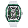 布加迪 | 幻影時速系列 白色 綠框 小鏤空酒桶造型 氟橡膠錶帶 自動上鍊機械腕錶 46mm (BG5601-A3)