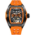 布加迪 | 馳風競速系列 橘色 黑框 鏤空酒桶造型 橘氟橡膠錶帶 機械腕錶 46mm (BG5501-A2)