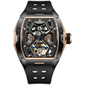 布加迪 | 馳風競速系列 黑色 玫金x黑框 鏤空酒桶造型 黑氟橡膠錶帶 機械腕錶 46mm (BG5501-A4)
