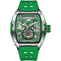 布加迪 | 馳風競速系列 綠色 銀框 鏤空酒桶造型 氟橡膠錶帶 自動上鍊機械腕錶 46mm (BG5502-A5)