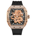 布加迪 | 偉大傳奇系列 龍年晶鑽玫金框款 鏤空酒桶造型 氟橡膠錶帶 自動上鍊機械腕錶 48mm (BG5605-A2)