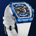 布加迪 | 幻影時速系列 白色 藍框 鏤空酒桶造型 氟橡膠錶帶 自動上鍊機械腕錶 46mm (BG5602-A4)_2