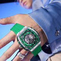 布加迪 | 幻影時速系列 綠色 銀框 鏤空酒桶造型 氟橡膠錶帶 自動上鍊機械腕錶 46mm (BG5602-A3)_2