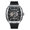 布加迪 | 幻影時速系列 黑色 銀框 鏤空酒桶造型 氟橡膠錶帶 自動上鍊機械腕錶 46mm (BG5602-A1)