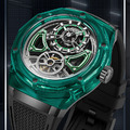 布加迪 | 馳風競速系列 黑色 綠框 鏤空酒桶造型 氟橡膠錶帶 自動上鍊機械腕錶 45mm (BG5807-A4)_2