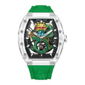 布加迪 | 偉大傳奇系列 綠龍 銀框 鏤空酒桶造型 氟橡膠錶帶 自動上鍊機械腕錶 45mm (BG9980-A4)