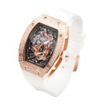布加迪 | 偉大傳奇系列 鳳凰晶鑽玫金框款 鏤空酒桶造型 氟橡膠錶帶 自動上鍊機械腕錶 35mm (BG9910-A1)_1