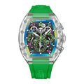 布加迪 | 馳風競速系列 綠色 銀框 鏤空酒桶造型 氟橡膠錶帶 自動上鍊機械腕錶 45mm (BG9920-A4)
