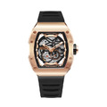 布加迪 | 幻影時速系列 黑色 玫金框 鏤空酒桶造型 氟橡膠錶帶 自動上鍊機械腕錶 40mm (BG9901-A6)