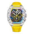 布加迪 | 馳風競速系列 黃色 銀框 鏤空酒桶造型 氟橡膠錶帶 自動上鍊機械腕錶 45mm (BG9920-A3)