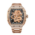 布加迪 | 偉大傳奇系列 龍年晶鑽玫金框款 鏤空酒桶造型 不鏽鋼錶帶 自動上鍊機械腕錶 48mm (BG5605-A4)