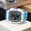 機械公爵 | 元素系列 日曆版 白色生化陶瓷框 天藍色矽膠錶帶 石英錶 (TB8204B-02)_3