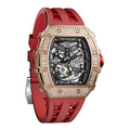 機械公爵 | 元素系列 自動上鍊 玫金色鋯石水晶錶圈 紅色氟橡膠錶帶 機械錶 (TB8208D-07)_1