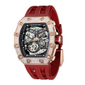機械公爵 | 元素系列 自動上鍊 玫金色鋯石水晶錶圈 紅色氟橡膠錶帶 機械錶 (TB8208D-07)_2