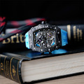 機械公爵 | 元素系列 自動上鍊 黑色碳纖維框 藍色氟橡膠錶帶 機械錶 (TB8209CF-04)_5