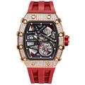 機械公爵 | 元素系列 自動上鍊 玫金色鋯石水晶錶圈 紅色氟橡膠錶帶 機械錶 (TB8209D-03)