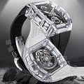 布加迪 |陀飛輪腕錶 透明框黑色款 鏤空酒桶造型 氟橡膠錶帶 自動上鍊機械腕錶 45mm 獨家贈送玻璃罩陀螺儀旋轉盒(BG7001-R2)_2