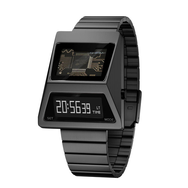Benlydesign ｜CYBER WATCH S3000型 鐵灰色款 白字 不鏽鋼錶帶 多功能 OLED顯示器 電子錶(S3000GA-C)