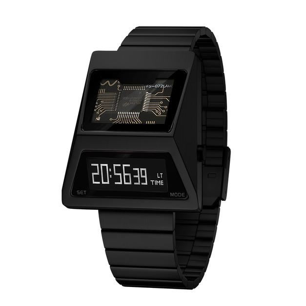 Benlydesign ｜CYBER WATCH S3000型 黑色款 白字 不鏽鋼錶帶 多功能 OLED顯示器 電子錶(S3000B-C)