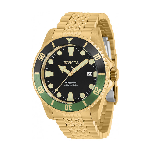 INVICTA ｜Pro Diver Men 黑面 黑綠框 金色不鏽鋼錶帶 自動上鍊機械錶(39763)