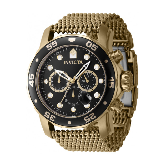 INVICTA ｜Pro Diver Men 三眼計時 黑面 金色米蘭錶帶 48mm大錶徑 石英錶(47238)
