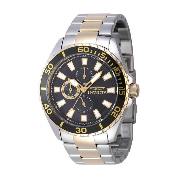 NVICTA ｜Pro Diver Men 三眼日期顯示 黑面 銀+金色不鏽鋼錶帶 石英錶(47557)