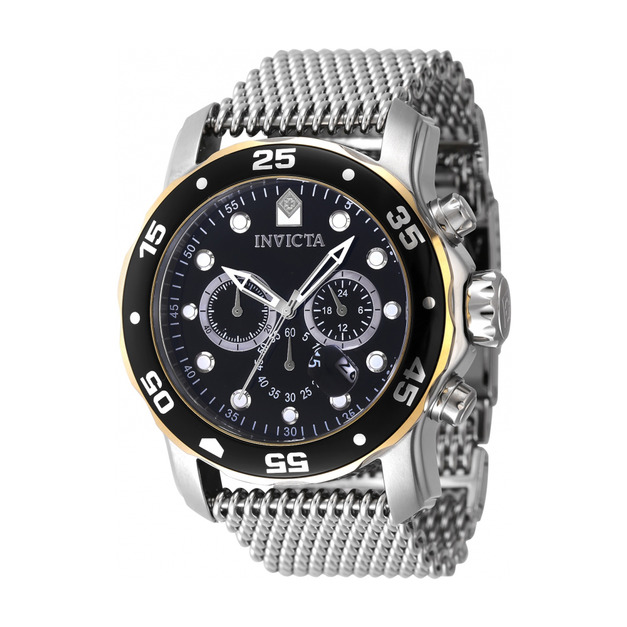 INVICTA ｜Pro Diver Men 三眼計時 黑面 銀色米蘭錶帶 48mm大錶徑 石英錶(48073)