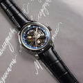 OBLVLO ｜ 銀框 藍圈 鏤空機械腕錶 黑色皮革錶帶_3