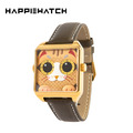 HappieWatch ｜設計師品牌 立體金吉貓 方形金框 皮帶/矽膠手錶套組 小怪獸腕錶 36mm(CG36SPJJM)_2