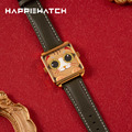 HappieWatch ｜設計師品牌 立體金吉貓 方形金框 皮帶/矽膠手錶套組 小怪獸腕錶 36mm(CG36SPJJM)_6