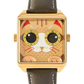HappieWatch ｜設計師品牌 立體金吉貓 方形金框 皮帶/矽膠手錶套組 小怪獸腕錶 36mm(CG36SPJJM)_1