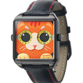 HappieWatch ｜設計師品牌 立體橘貓 方形黑框 皮帶/矽膠手錶套組 小怪獸腕錶 36mm(HN104F2JMV01ZH)_1