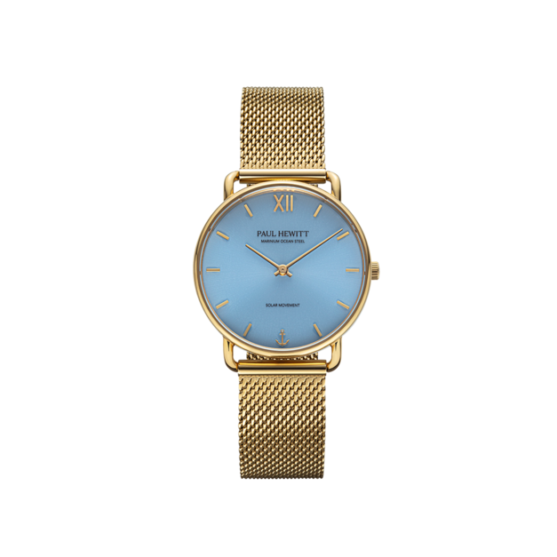 Paul Hewitt |Sailor 金色 藍面 米蘭帶 光動能腕錶(PH-W-0516)