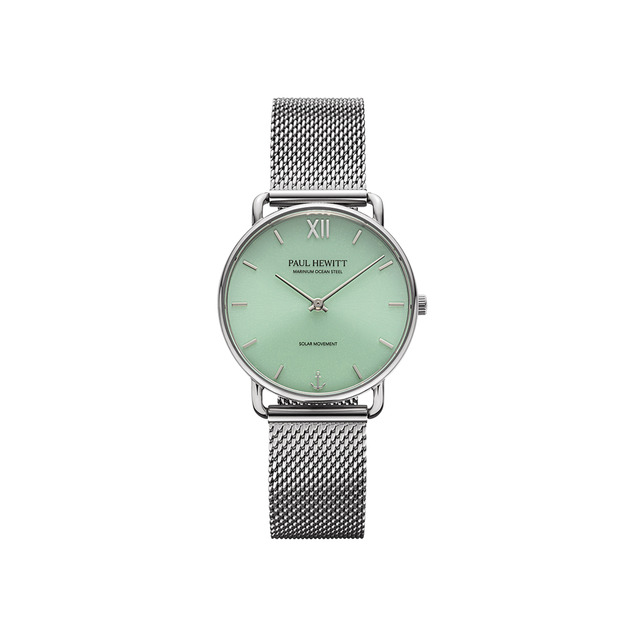 Paul Hewitt |Sailor 銀色 綠面 米蘭帶 光動能腕錶(PH-W-0514)